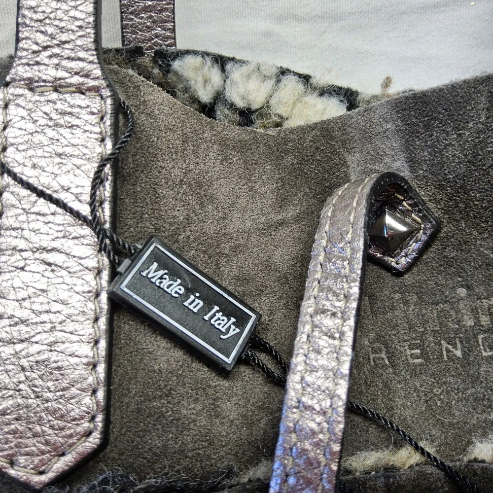 Baldinini Trend‎ Tote Bag Womens Large Gray Suede Shearling Italy Metallic